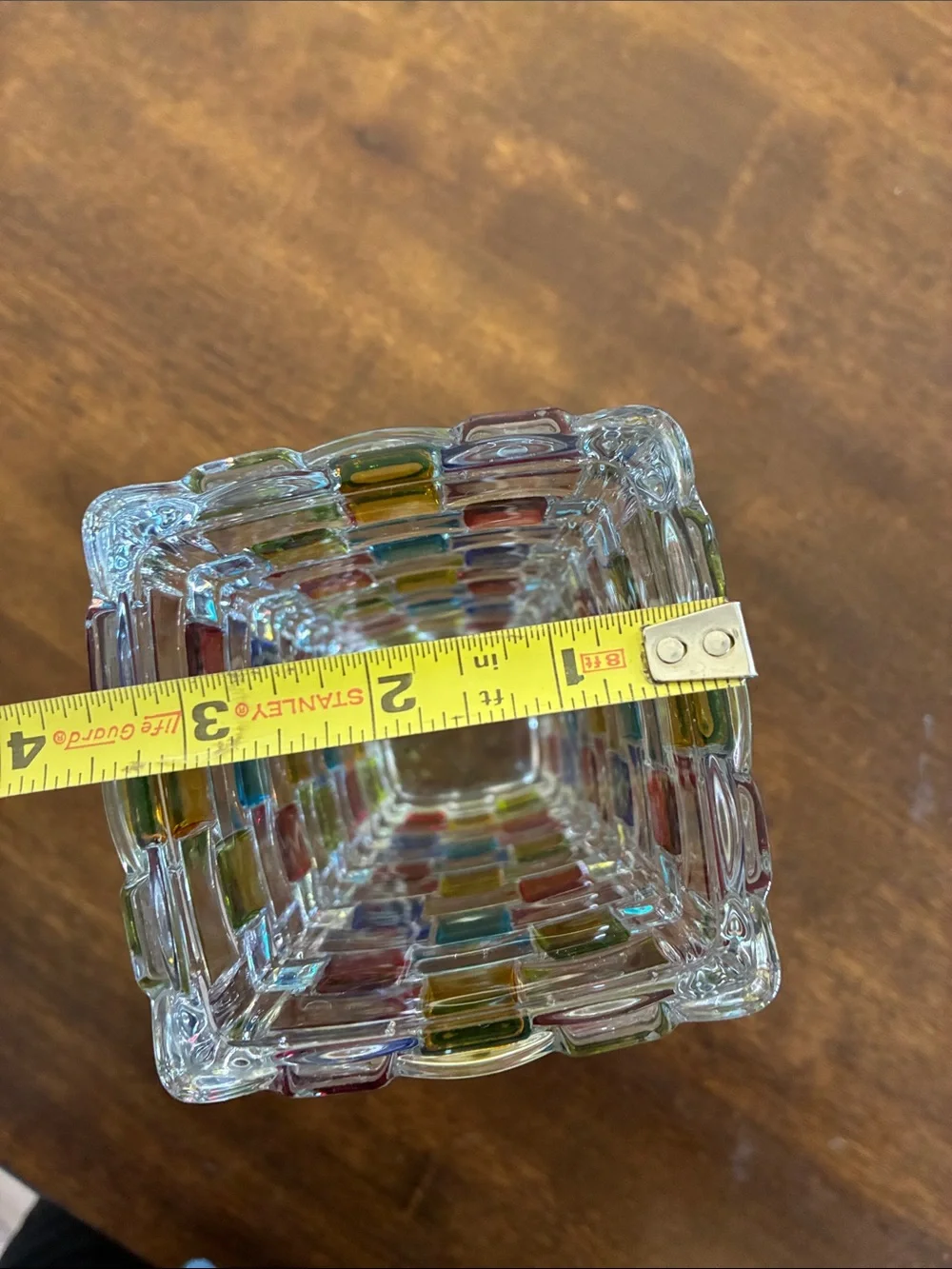 Clear Mosaic Glass Vase with Multicolor Accents